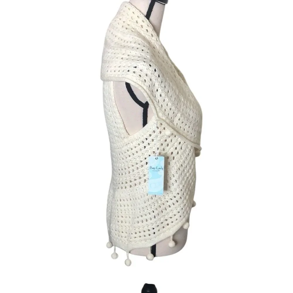 NEW Mud Pie Ivory Crochet Knit Wide Collar Sweater Vest Sz OS Cottagecore, Boho
